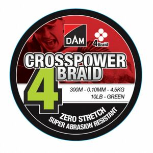 Pletená Šňůra DAM Crosspower 4-Braid Green 3000m 0,13mm/6,8kg